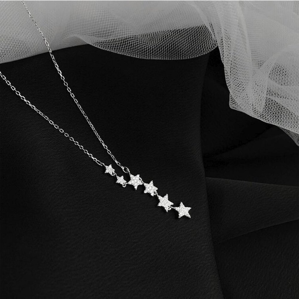 NEW 925 Sterling Silver Diamond Star Drop Necklace - Picture 10 of 11